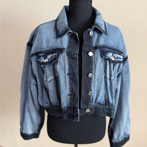 PrettyLittleThing Jackets & Blazers - PrettyLittleThing Cropped Denim Jacket Acid Wash Panel Boxy US 6